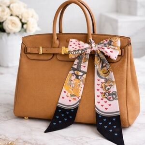 BLACK PINK HEART SKINNY SCARF BAG HANDLE WRAP BANDEAU HAIR TIE LOVE PRINT